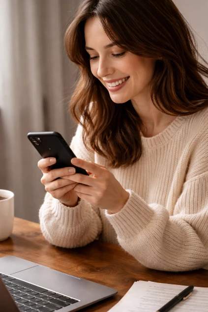 Femme effectuant des démarches sur son smartphone